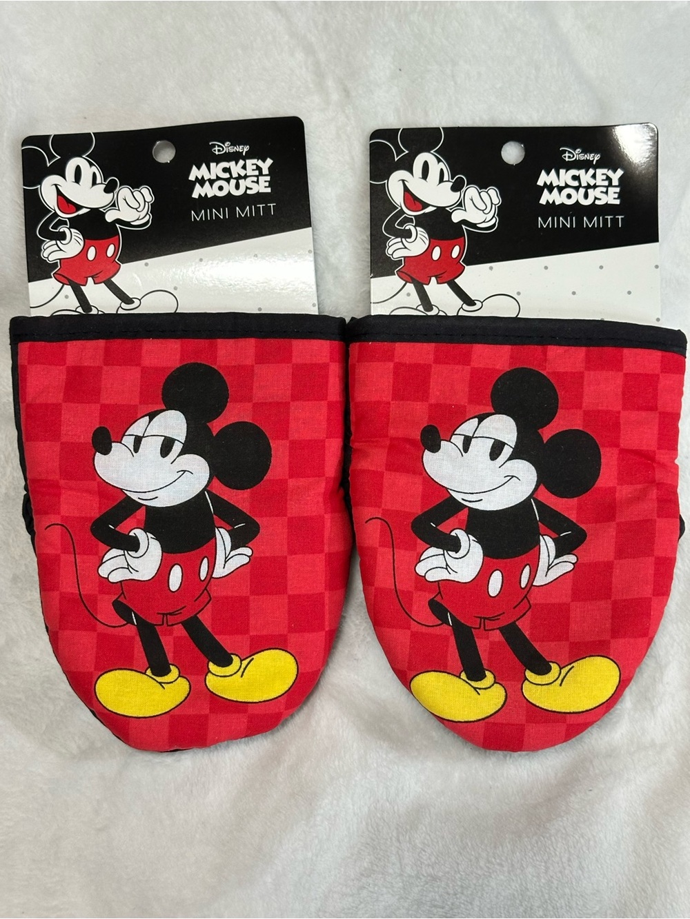 Disney Mickey Mouse Red Checkerboard Mini Oven Mitts Set of 2